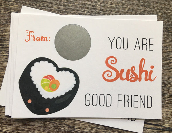 Sushi Valentine's Day Scratch Off Cards - Cathy's Creations - www.candywrappershop.com