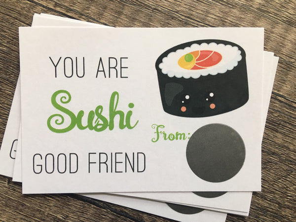 Sushi Valentine's Day Scratch Off Cards - Cathy's Creations - www.candywrappershop.com