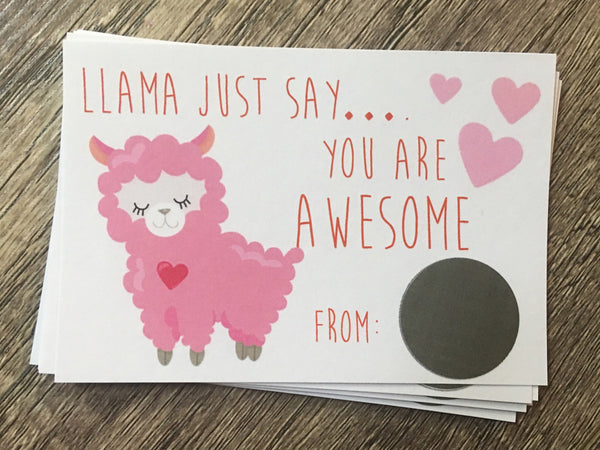 Llama Valentine's Day Scratch Off cards - Cathy's Creations - www.candywrappershop.com