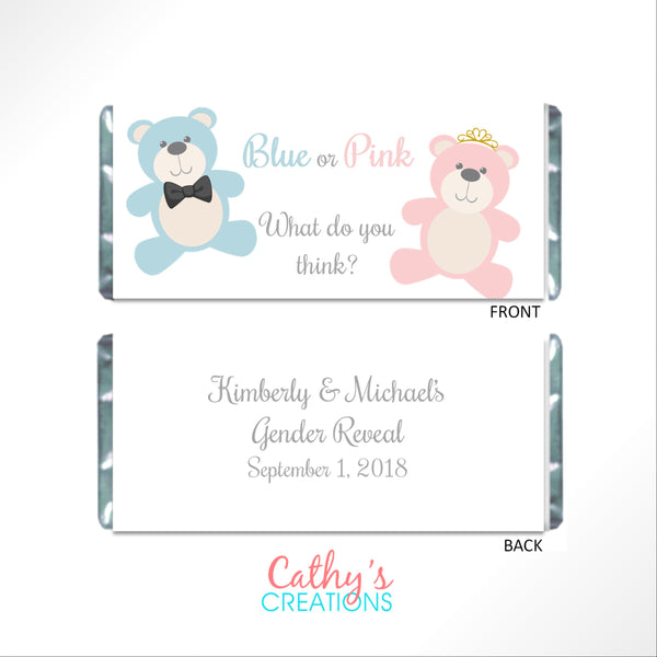 Teddy Bear Gender Reveal Candy Bar Wrapper - Cathy's Creations - www.candywrappershop.com