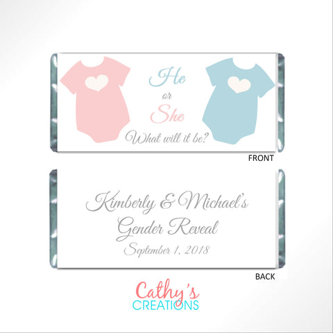 Baby Bodysuit Gender Reveal Candy Bar Wrapper - Cathy's Creations - www.candywrappershop.com