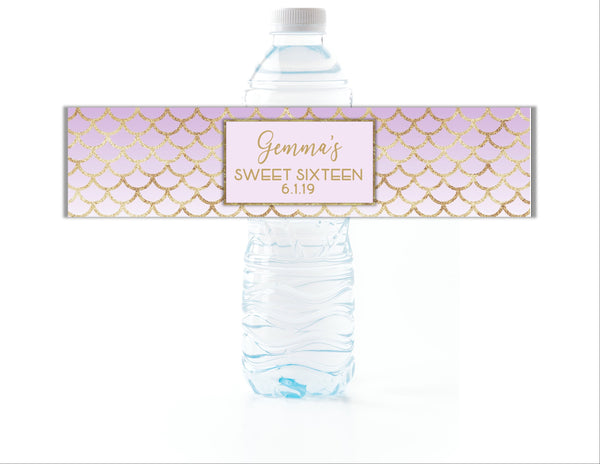 Mermaid Scales Water Bottle Labels - Cathy's Creations - www.candywrappershop.com