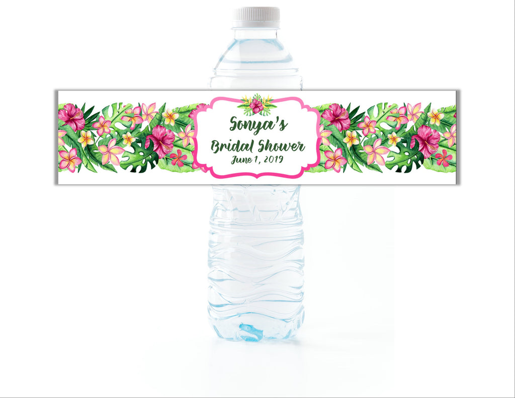 Tropical Floral Water Bottle Labels - Cathy's Creations - www.candywrappershop.com
