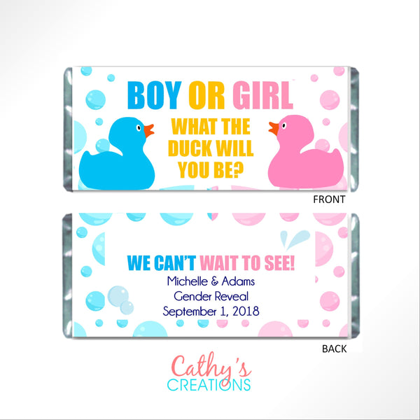 Rubber Duck Gender Reveal Candy Bar Wrapper - Cathy's Creations - www.candywrappershop.com