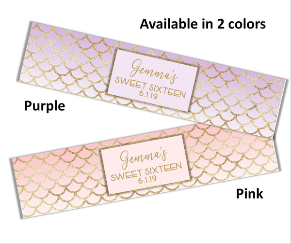Mermaid Scales Water Bottle Labels - Cathy's Creations - www.candywrappershop.com