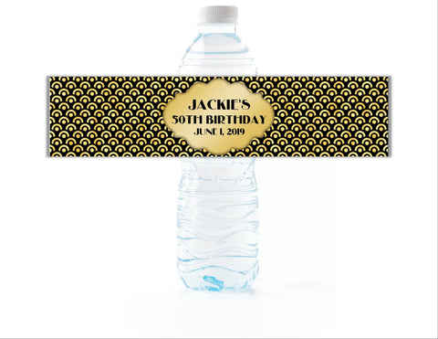 Gold and Black Water Bottle Labels - Cathy's Creations - www.candywrappershop.com