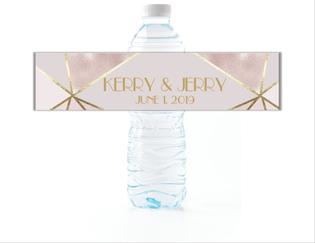 Gold and Blush Geometric Water Bottle Labels - Cathy's Creations - www.candywrappershop.com