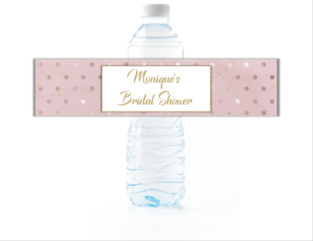 Gold and Blush Polka Dot Water Bottle Labels - Cathy's Creations - www.candywrappershop.com