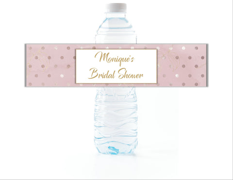 Blush with Gold Polka Dot Water Bottle Labels - Cathy's Creations - www.candywrappershop.com