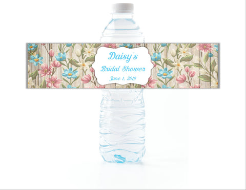 Rustic Floral Water Bottle Labels - Cathy's Creations - www.candywrappershop.com