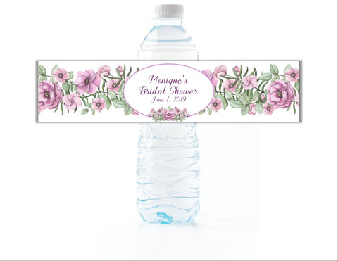 Purple Floral Water Bottle Labels - Cathy's Creations - www.candywrappershop.com