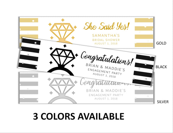 Engagement Ring Water Bottle Labels - Cathy's Creations - www.candywrappershop.com