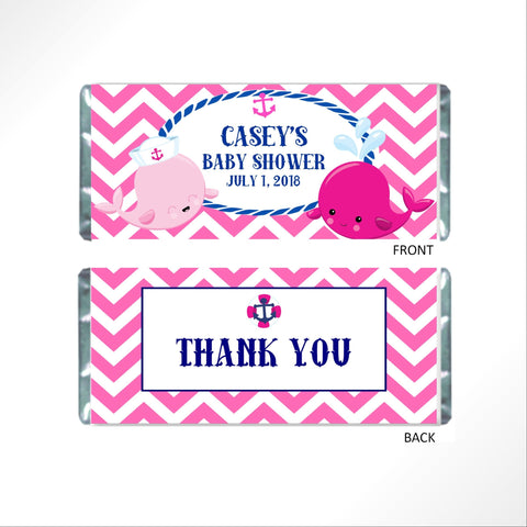 Pink Whale Candy Bar Wrapper - Cathy's Creations - www.candywrappershop.com