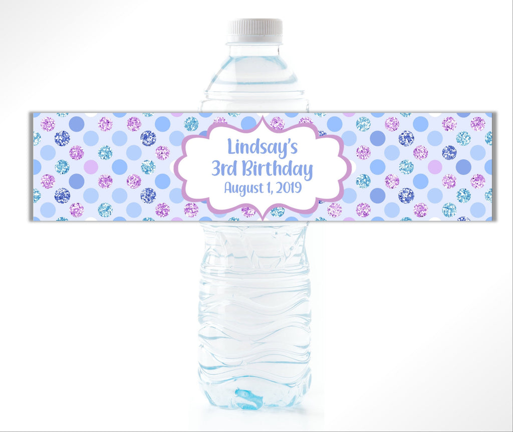 Blue Polka Dot Water Bottle Labels - Cathy's Creations - www.candywrappershop.com