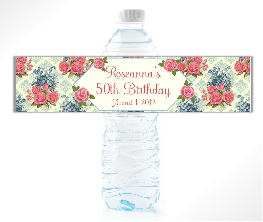 Rose Damask Water Bottle Labels - Cathy's Creations - www.candywrappershop.com
