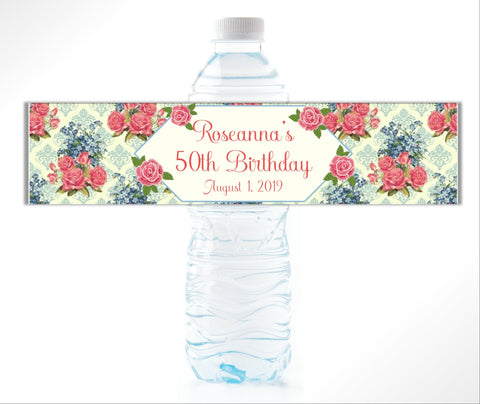 Rose Damask Water Bottle Labels - Cathy's Creations - www.candywrappershop.com