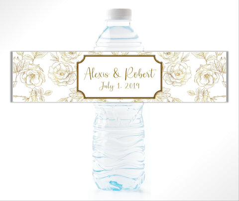 Gold Floral Water Bottle Labels - Cathy's Creations - www.candywrappershop.com