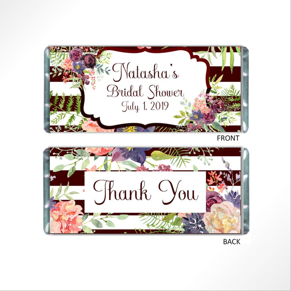 Burgundy Floral Candy Bar Wrapper - Cathy's Creations - www.candywrappershop.com