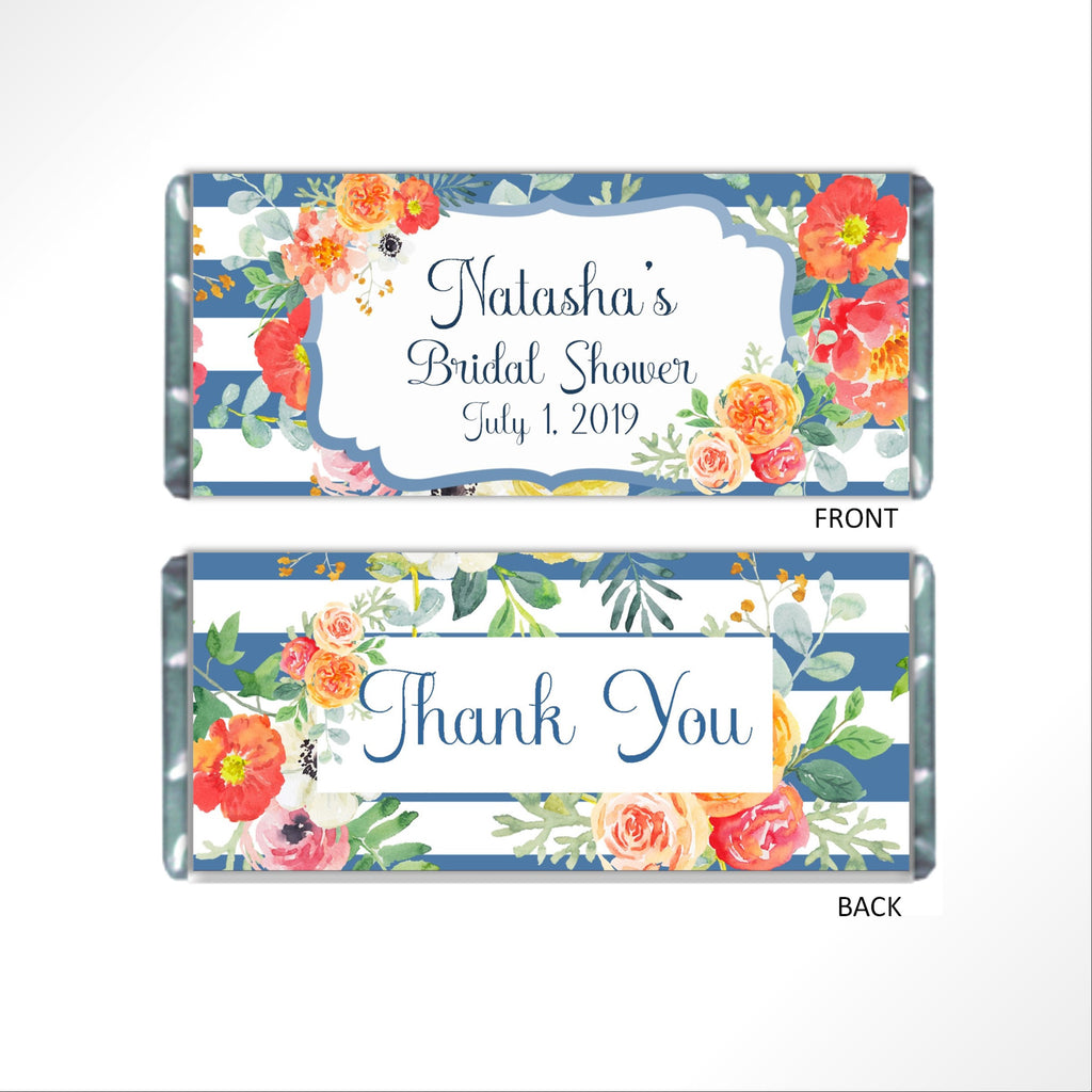 Blue Floral Candy Bar Wrapper - Cathy's Creations - www.candywrappershop.com