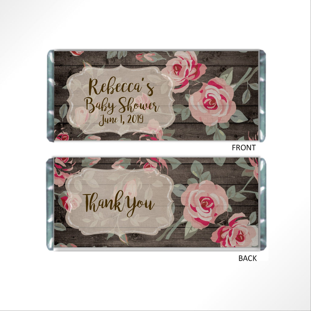 Pink Rose Floral Candy Bar Wrapper - Cathy's Creations - www.candywrappershop.com