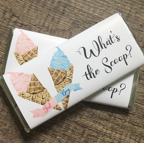 Ice Cream Gender Reveal Candy Bar Wrapper - Cathy's Creations - www.candywrappershop.com