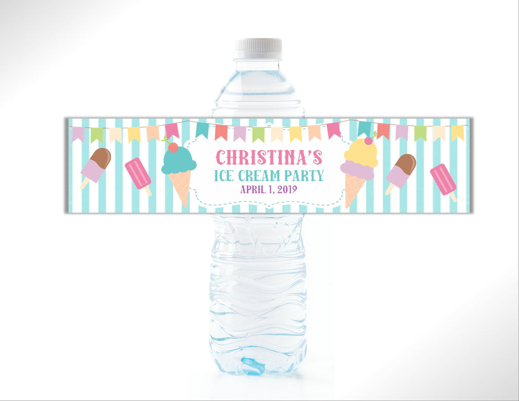 Ice Cream Party Water Bottle Labels - Cathy's Creations - www.candywrappershop.com