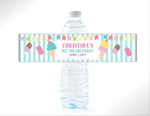 Ice Cream Party Water Bottle Labels - Cathy's Creations - www.candywrappershop.com