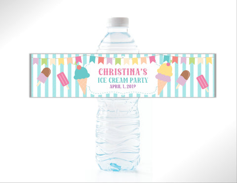 Ice Cream Party Water Bottle Labels - Cathy's Creations - www.candywrappershop.com