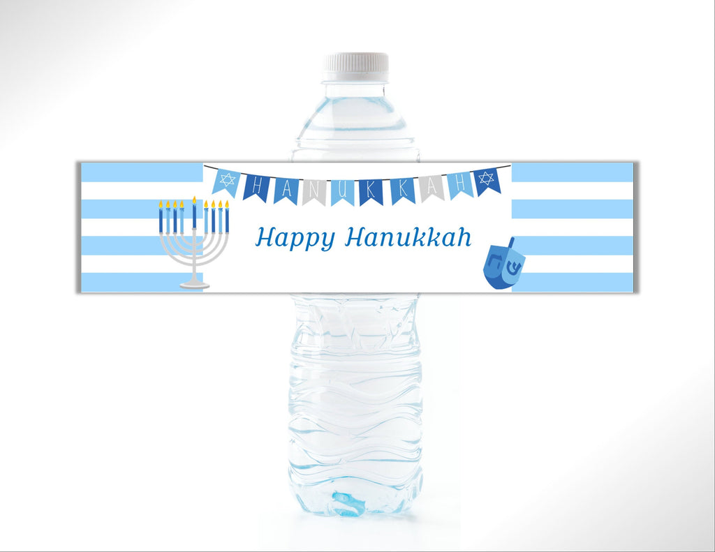 Hanukkah Banner Water Bottle Labels - Cathy's Creations - www.candywrappershop.com