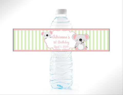 Koala Stripe Water Bottle Labels - Cathy's Creations - www.candywrappershop.com