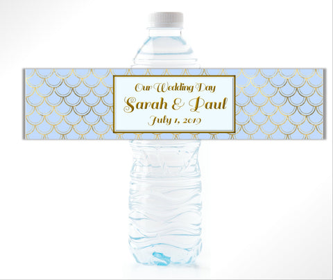 Blue and Gold Art Deco style Water Bottle Labels - Cathy's Creations - www.candywrappershop.com