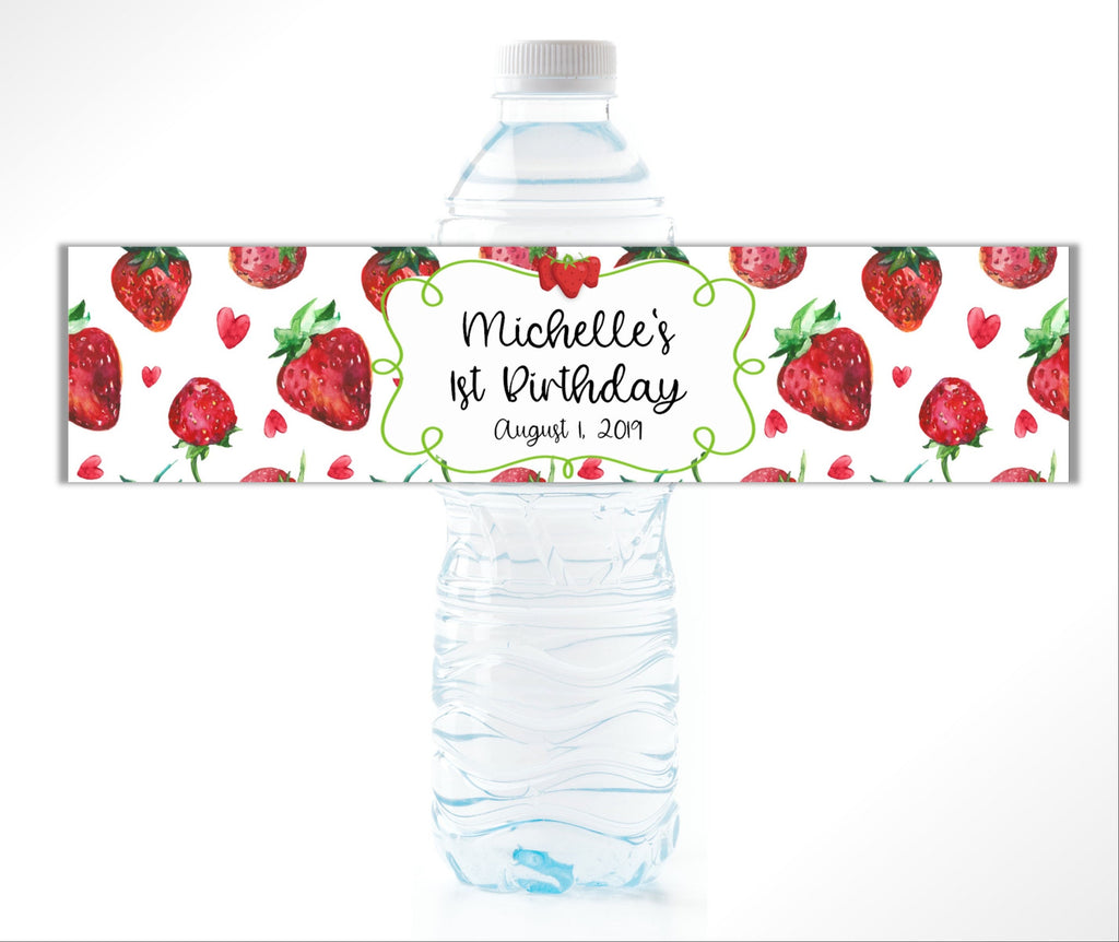 Strawberry Party Water Bottle Labels - Cathy's Creations - www.candywrappershop.com