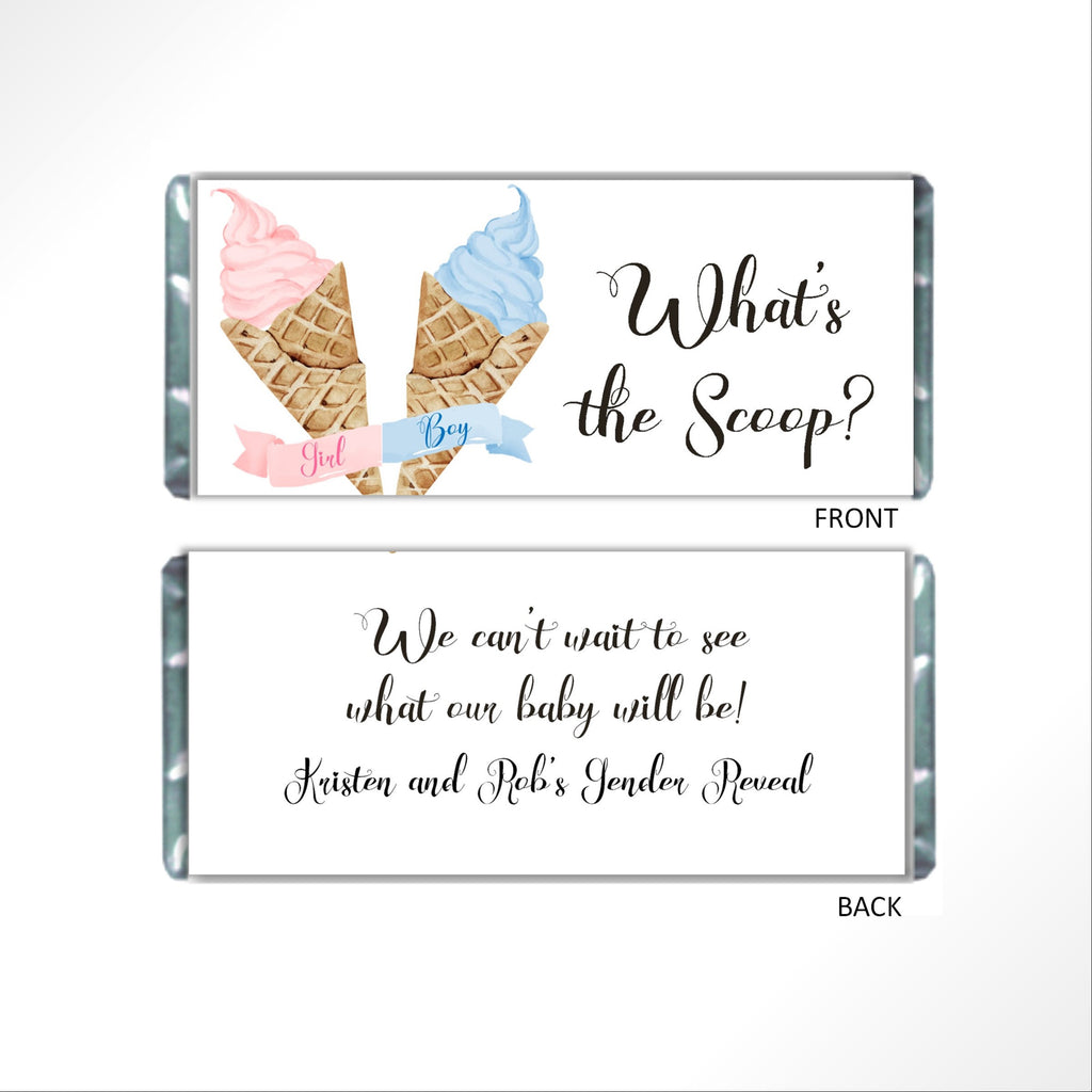 Ice Cream Gender Reveal Candy Bar Wrapper - Cathy's Creations - www.candywrappershop.com