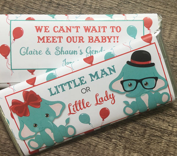 Elephant Gender Reveal Candy Bar Wrapper - Cathy's Creations - www.candywrappershop.com