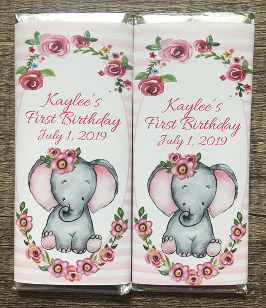 Elephant Floral Candy Bar Wrapper - Cathy's Creations - www.candywrappershop.com