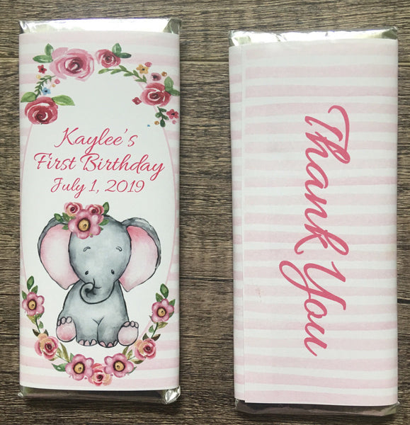 Elephant Floral Candy Bar Wrapper - Cathy's Creations - www.candywrappershop.com