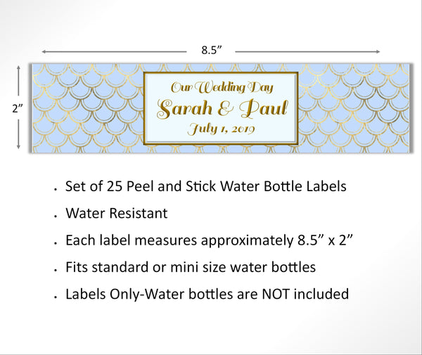 Blue and Gold Art Deco style Water Bottle Labels - Cathy's Creations - www.candywrappershop.com