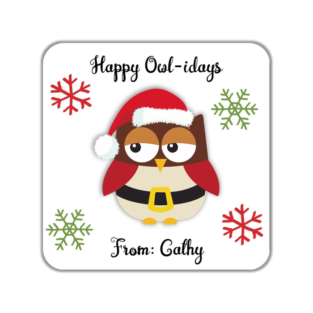 Christmas Owl Party Favor Stickers OR Tags - Cathy's Creations - www.candywrappershop.com