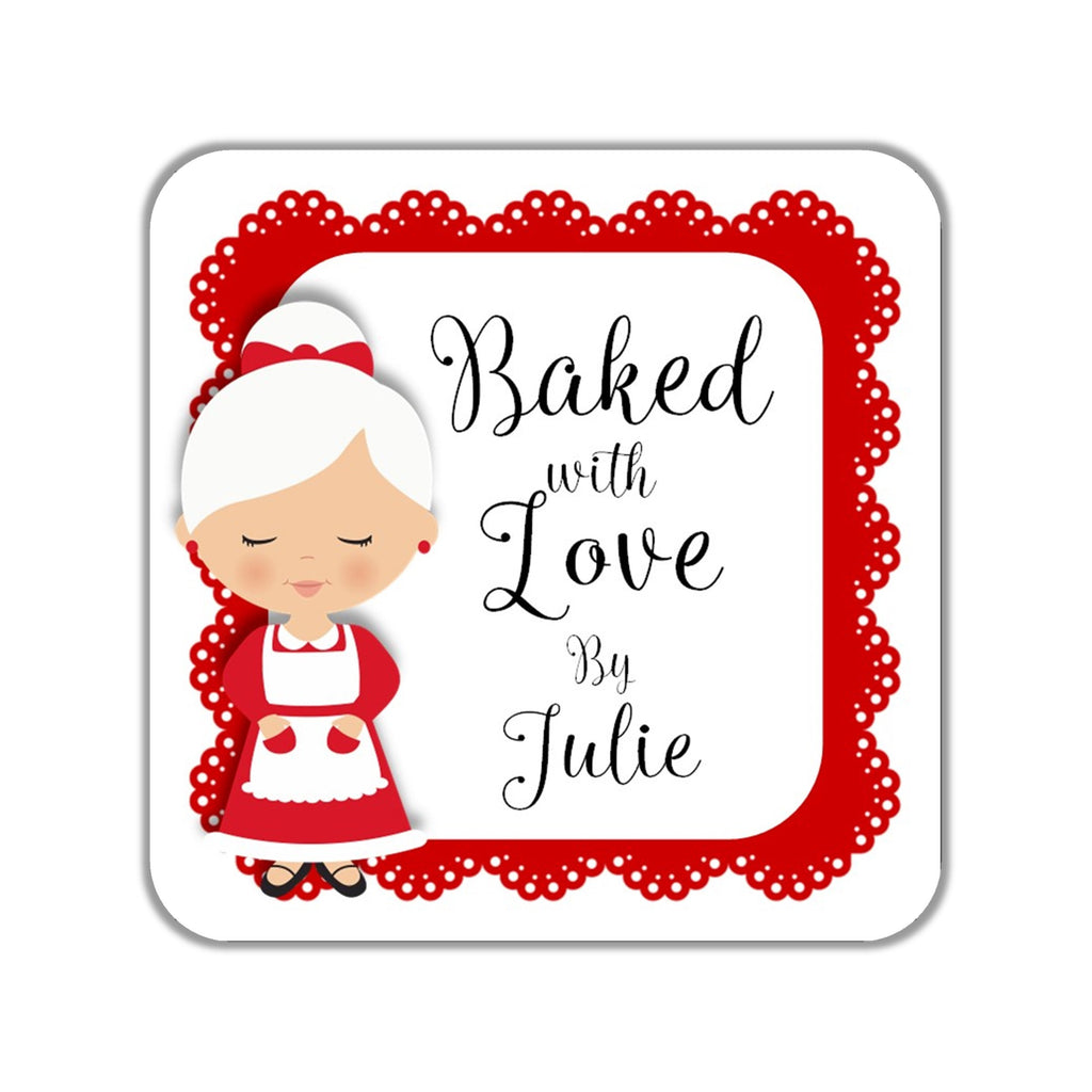 Christmas Mrs. Claus Baked with Love Gift Stickers OR Tags - Cathy's Creations - www.candywrappershop.com