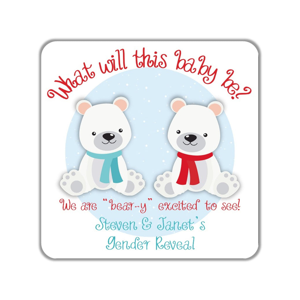 Gender Reveal Polar Bear Stickers OR Tags - Cathy's Creations - www.candywrappershop.com