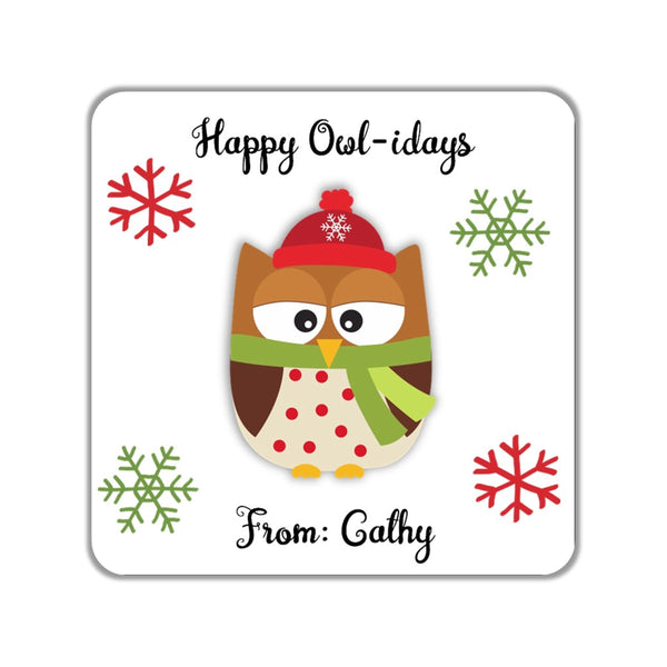 Christmas Owl Party Favor Stickers OR Tags - Cathy's Creations - www.candywrappershop.com
