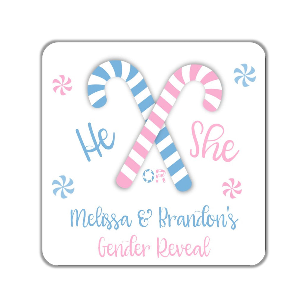 Gender Reveal Candy Cane Stickers OR Tags - Cathy's Creations - www.candywrappershop.com