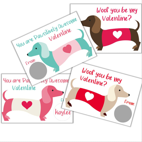Dachshund Valentine's Day Scratch off Cards - Cathy's Creations - www.candywrappershop.com
