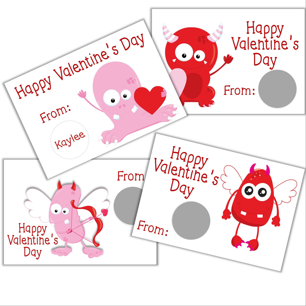 Monster Valentine's Day Scratch off Cards - Cathy's Creations - www.candywrappershop.com