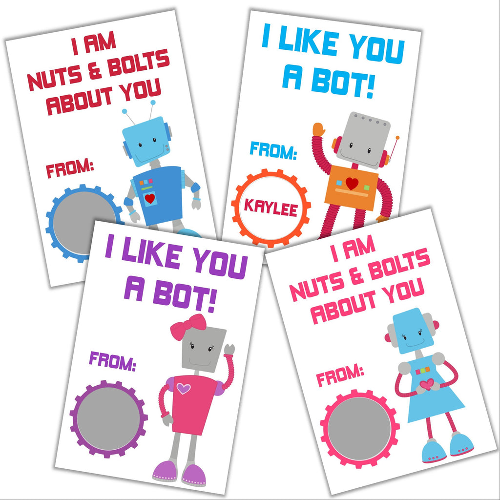 Robot Valentine's Day Scratch off Cards - Cathy's Creations - www.candywrappershop.com