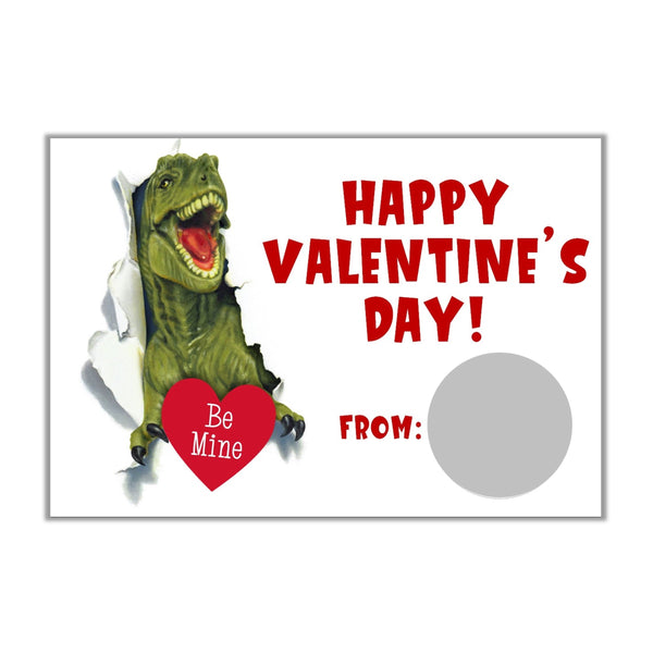 T-Rex Dinosaur Valentine's Day Scratch Off Cards - Cathy's Creations - www.candywrappershop.com