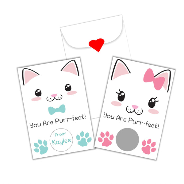 Cute Kitty Valentine's Day Scratch Off Cards - Cathy's Creations - www.candywrappershop.com