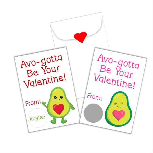 Avocado Valentine's Day Scratch Off Cards - Cathy's Creations - www.candywrappershop.com