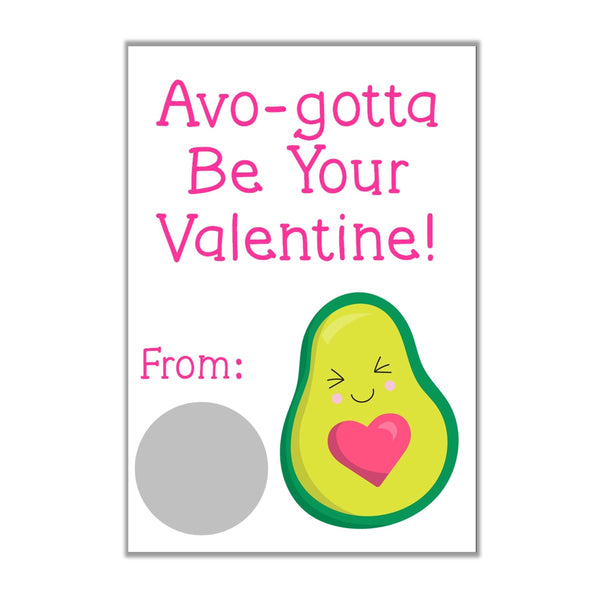 Avocado Valentine's Day Scratch Off Cards - Cathy's Creations - www.candywrappershop.com