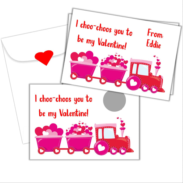 Train Valentine's Day Scratch Off Cards - Cathy's Creations - www.candywrappershop.com